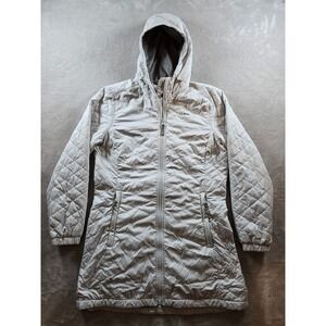 LL Bean Fleece Lined PrimaLoft Coat Womens M Petite Gray Long Quilted 511244